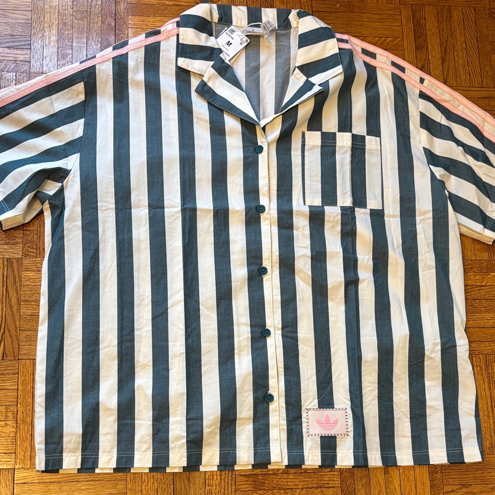 Adidas Green and Pink Striped Shirt